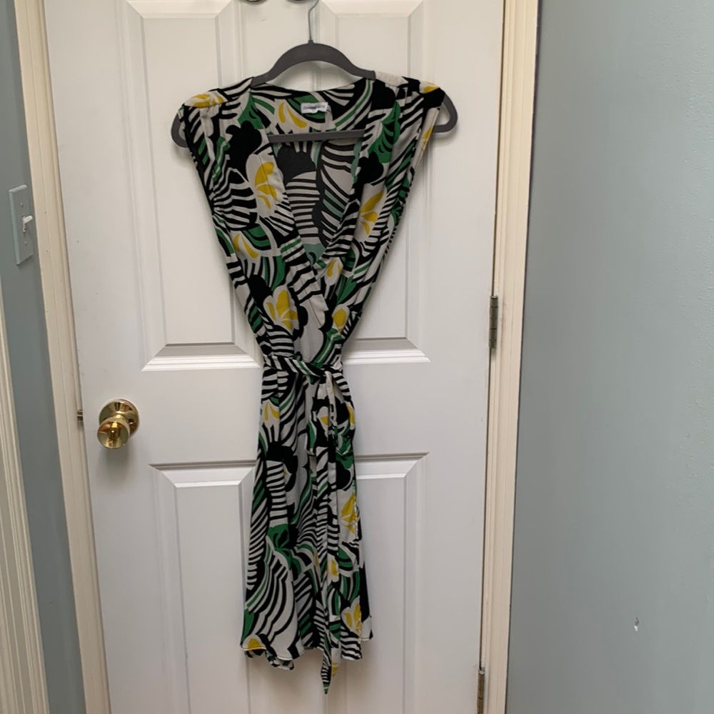 Johanne Beck Green & Yellow Print Wrap Dress, M